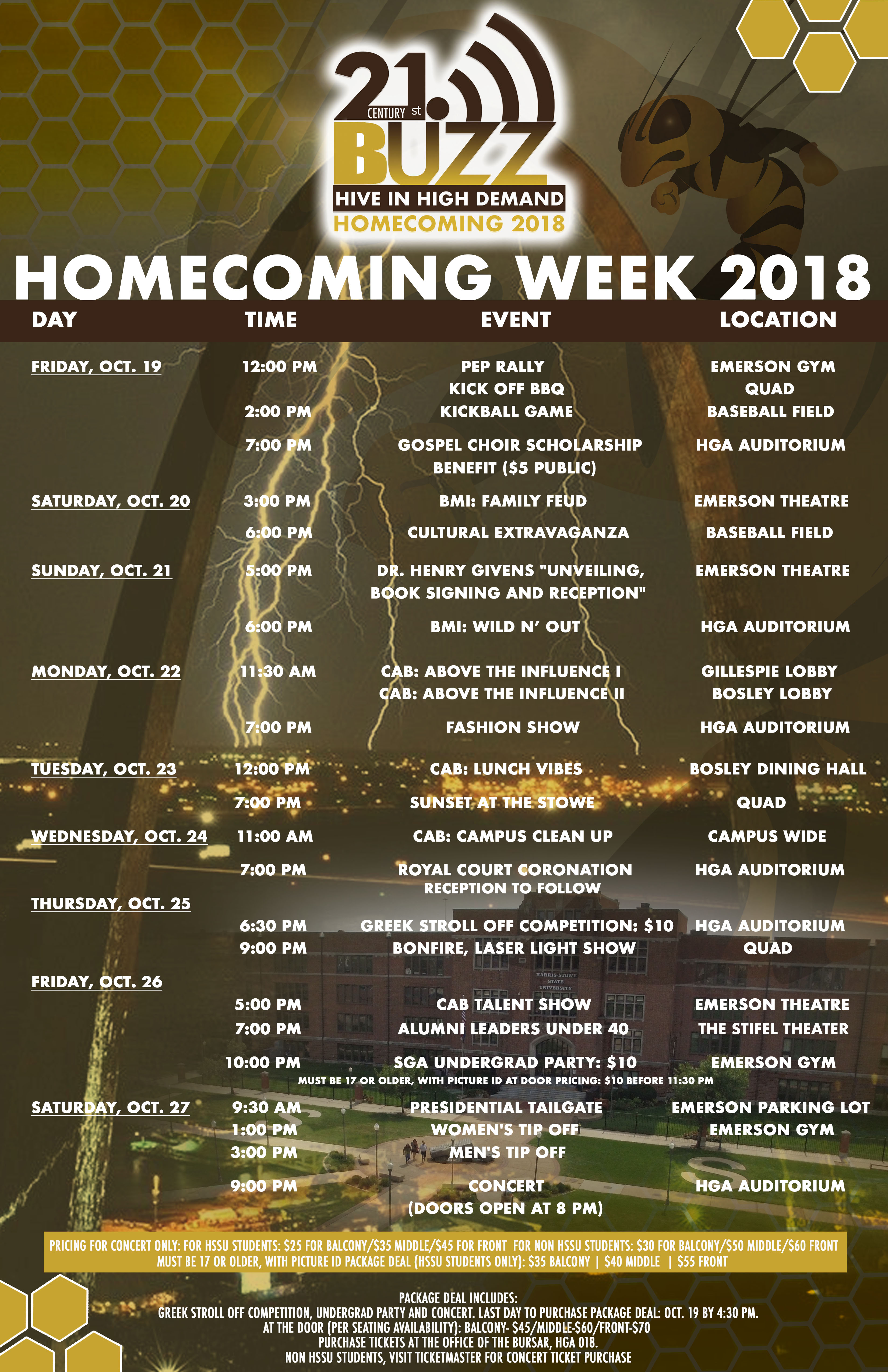 HarrisStowe State University HSSU 2018 SCHEDULE OF EVENTS